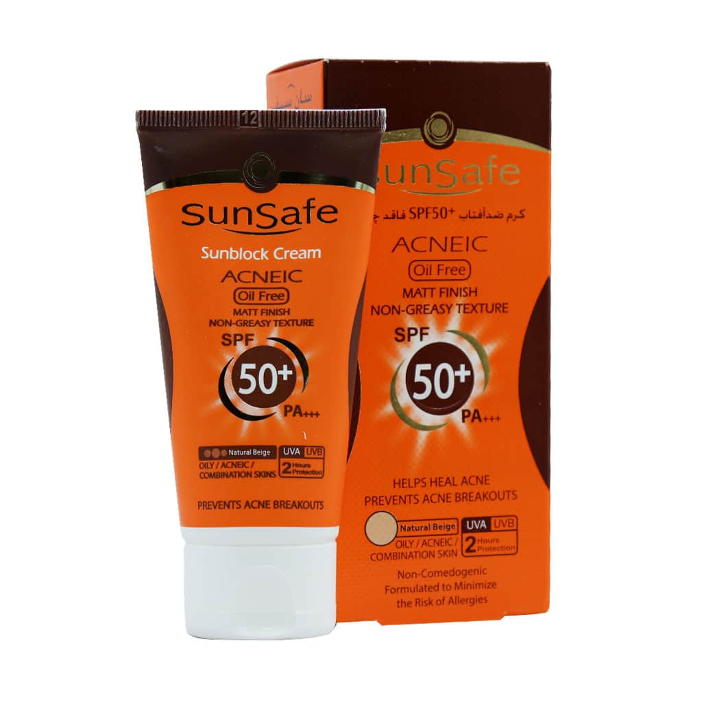 کرم ضد آفتاب SPF50 فاقد چربی سان سیف مناسب پوست های چرب و آکنه ای ۵۰ میلی لیتر