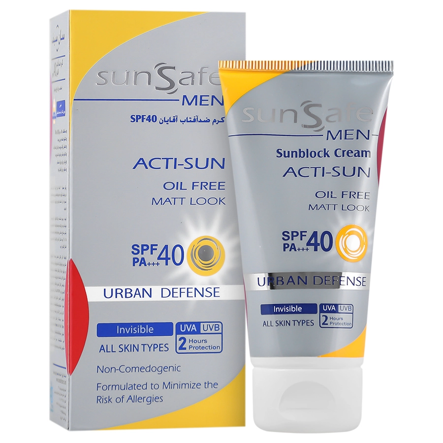 کرم ضد آفتاب بی رنگ سان سیف با SPF40 مناسب آقایان حجم 50 میلی لیتر