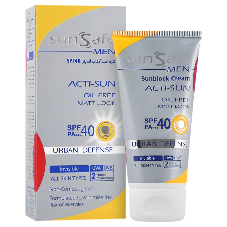 کرم ضد آفتاب بی رنگ سان سیف با SPF40 مناسب آقایان حجم 50 میلی لیتر