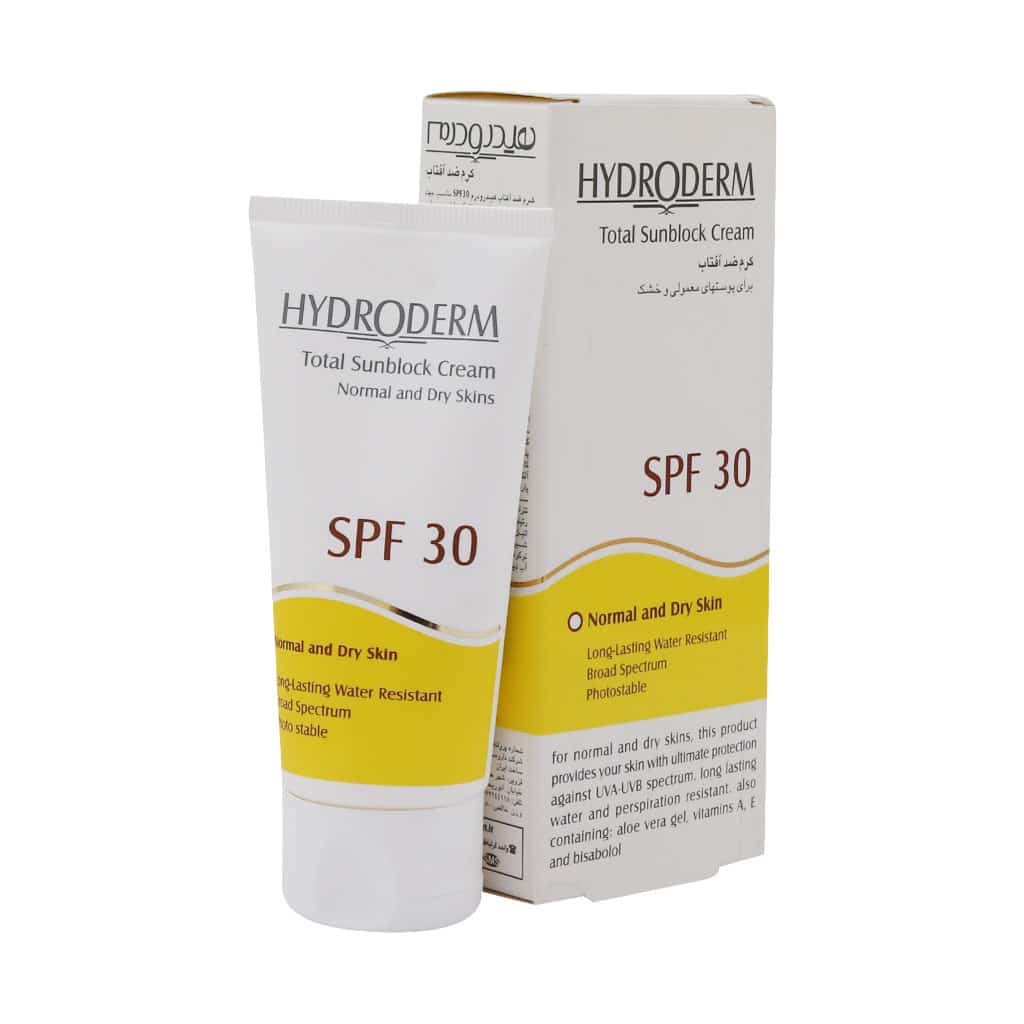 کرم ضد آفتاب SPF30 هیدرودرم مناسب پوست های معمولی و خشک ۵۰ میلی لیتر